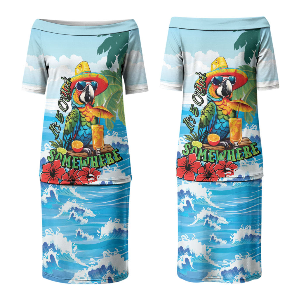 Funny Parrot Margarita Five O'clock Somewhere Couples Matching Puletasi and Hawaiian Shirt LT9 - Polynesian Pride