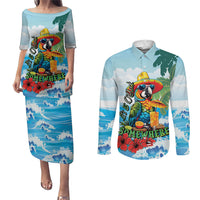 Funny Parrot Margarita Five O'clock Somewhere Couples Matching Puletasi and Long Sleeve Button Shirt