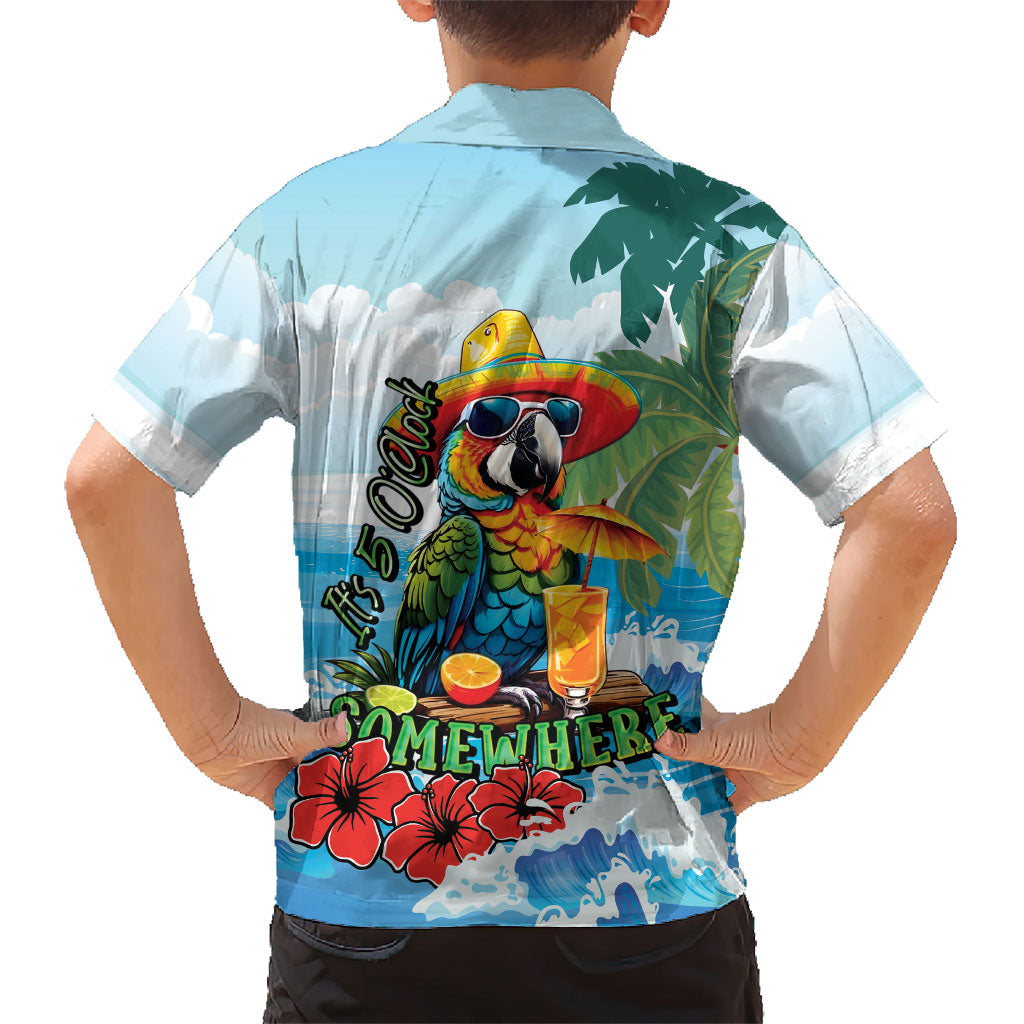Funny Parrot Margarita Five O'clock Somewhere Family Matching Mermaid Dress and Hawaiian Shirt