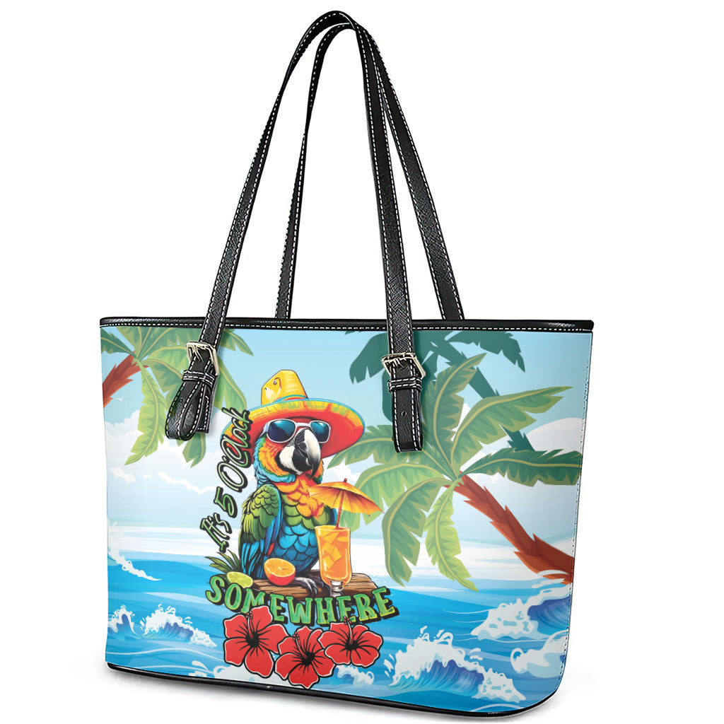 Funny Parrot Margarita Five O'clock Somewhere Leather Tote Bag
