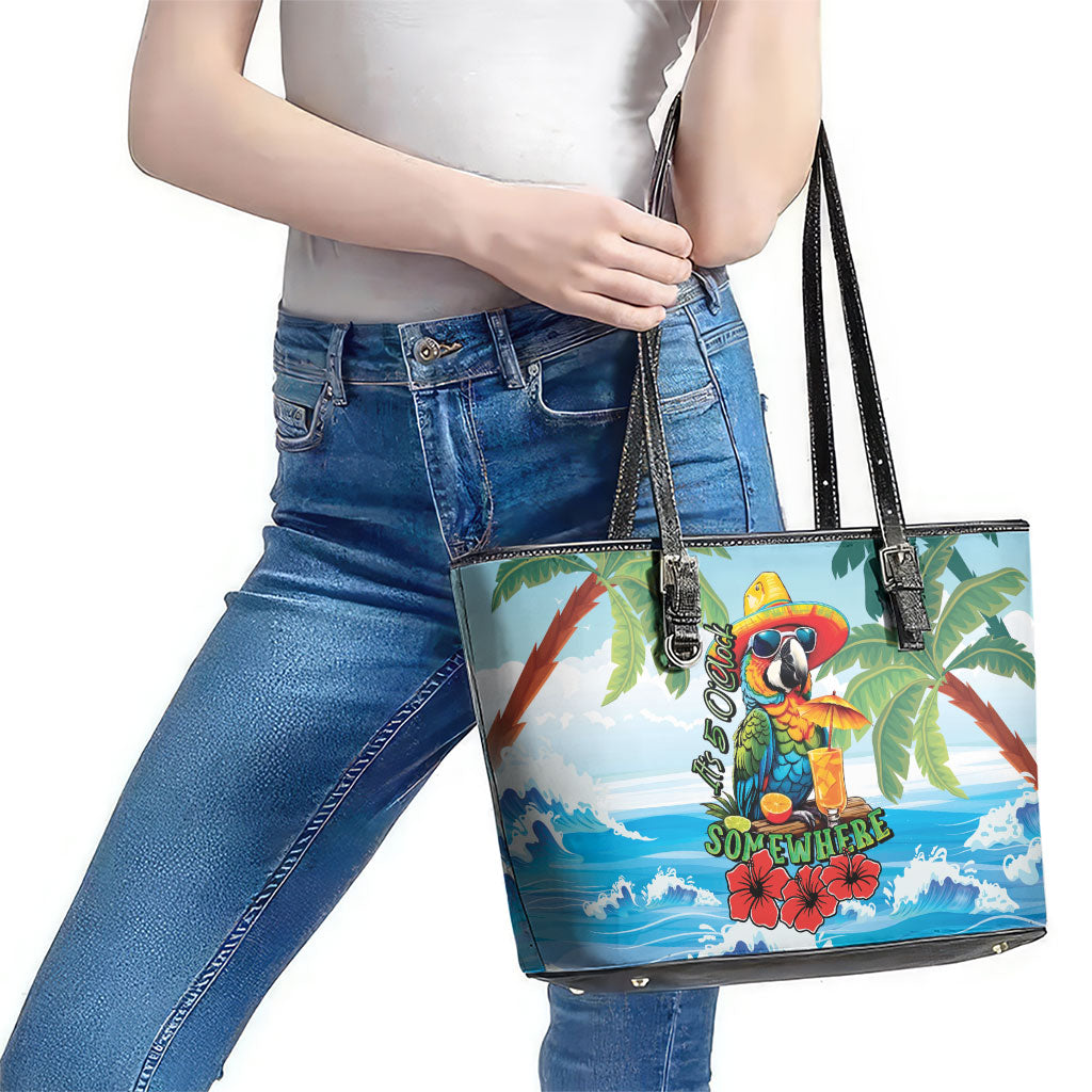 Funny Parrot Margarita Five O'clock Somewhere Leather Tote Bag