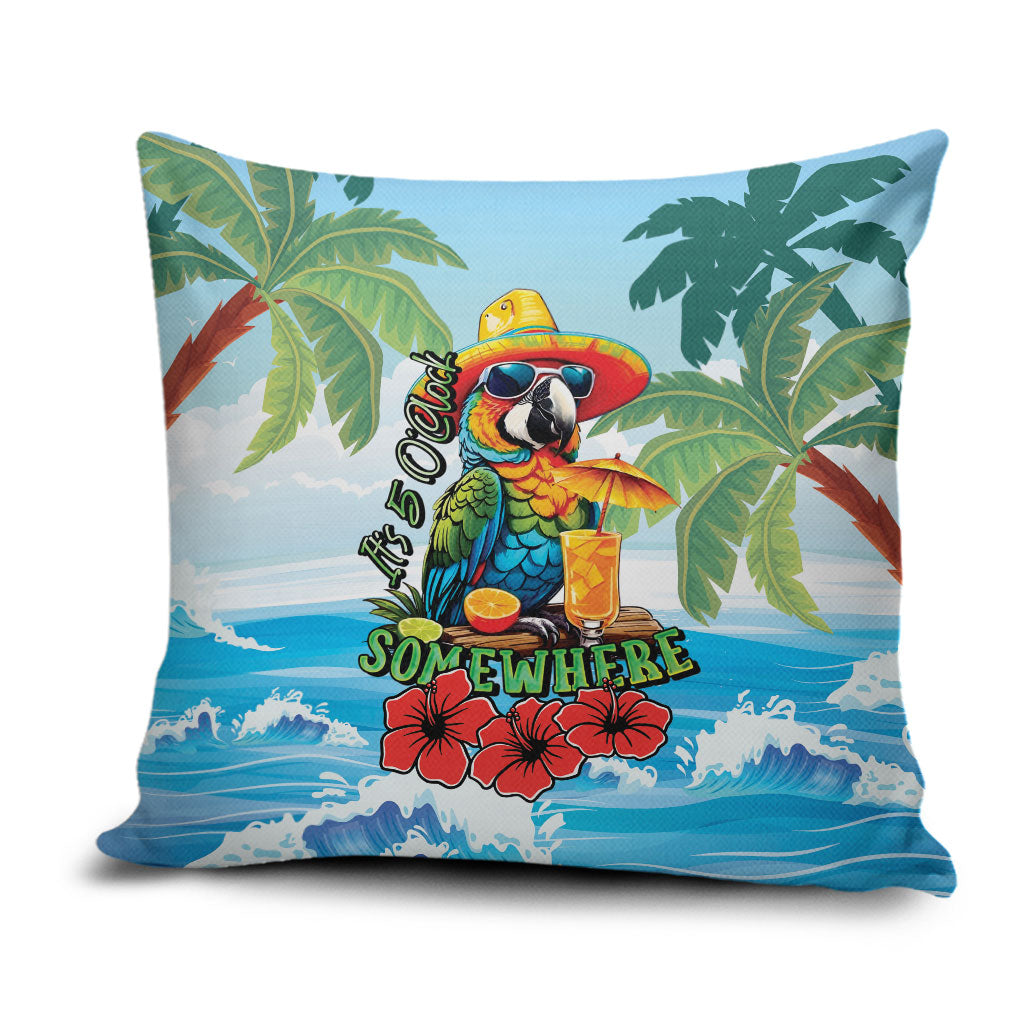Funny Parrot Margarita Five O'clock Somewhere Pillow Cover
