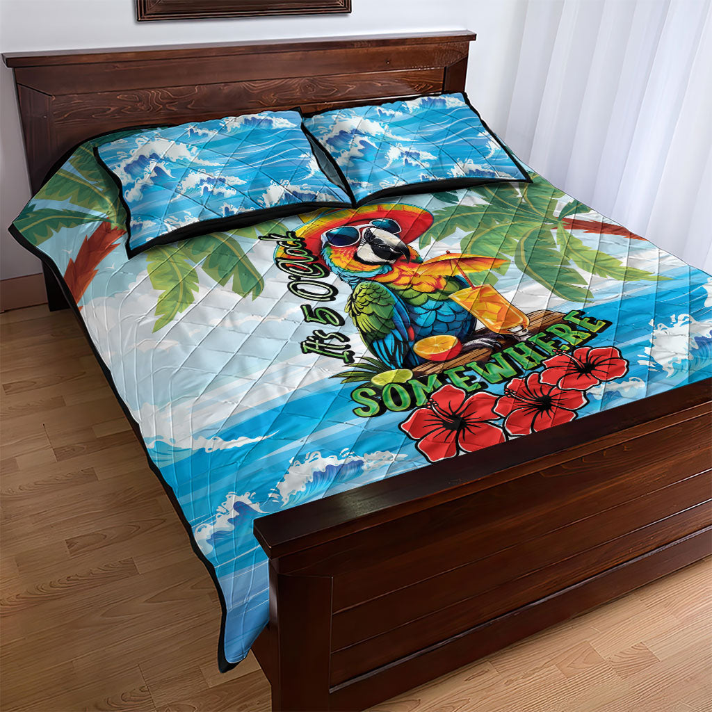 Funny Parrot Margarita Five O'clock Somewhere Quilt Bed Set