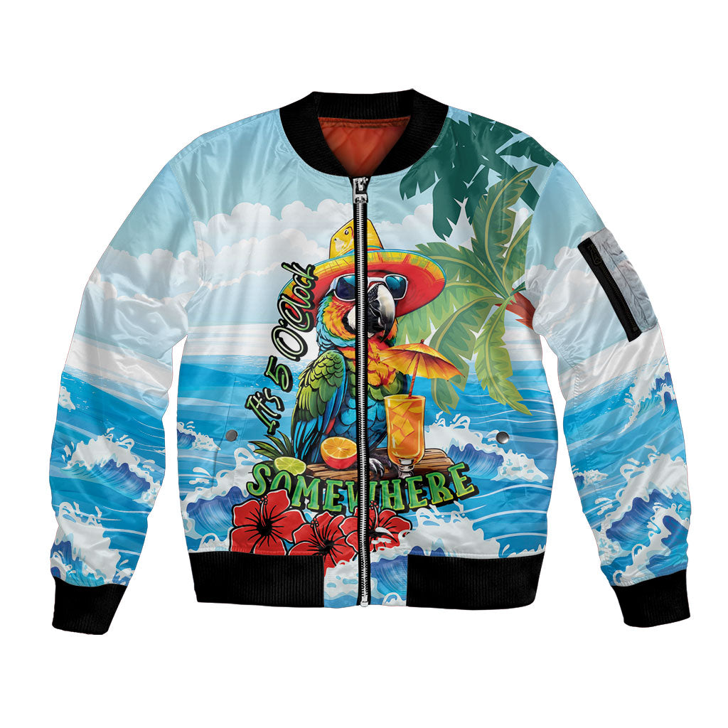 Funny Parrot Margarita Five O'clock Somewhere Sleeve Zip Bomber Jacket