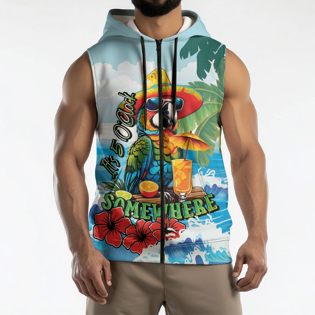 Funny Parrot Margarita Five O'clock Somewhere Sleeveless Zip Hoodie