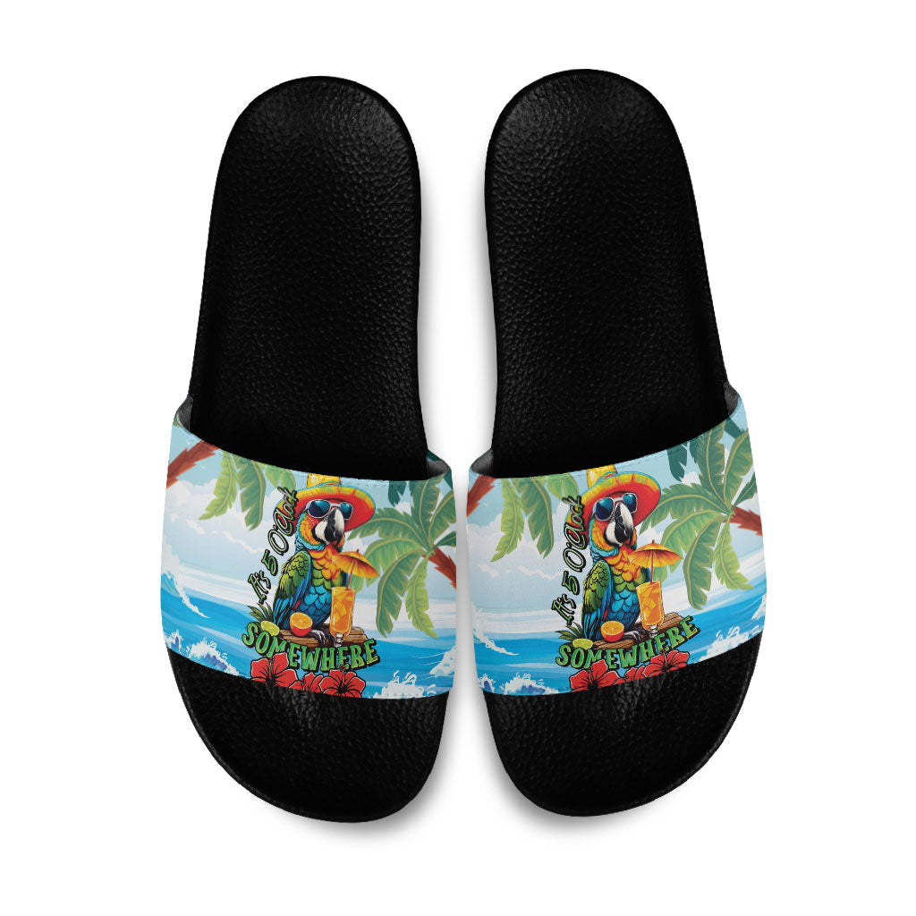 Funny Parrot Margarita Five O'clock Somewhere Slide Sandals LT9 Blue - Polynesian Pride
