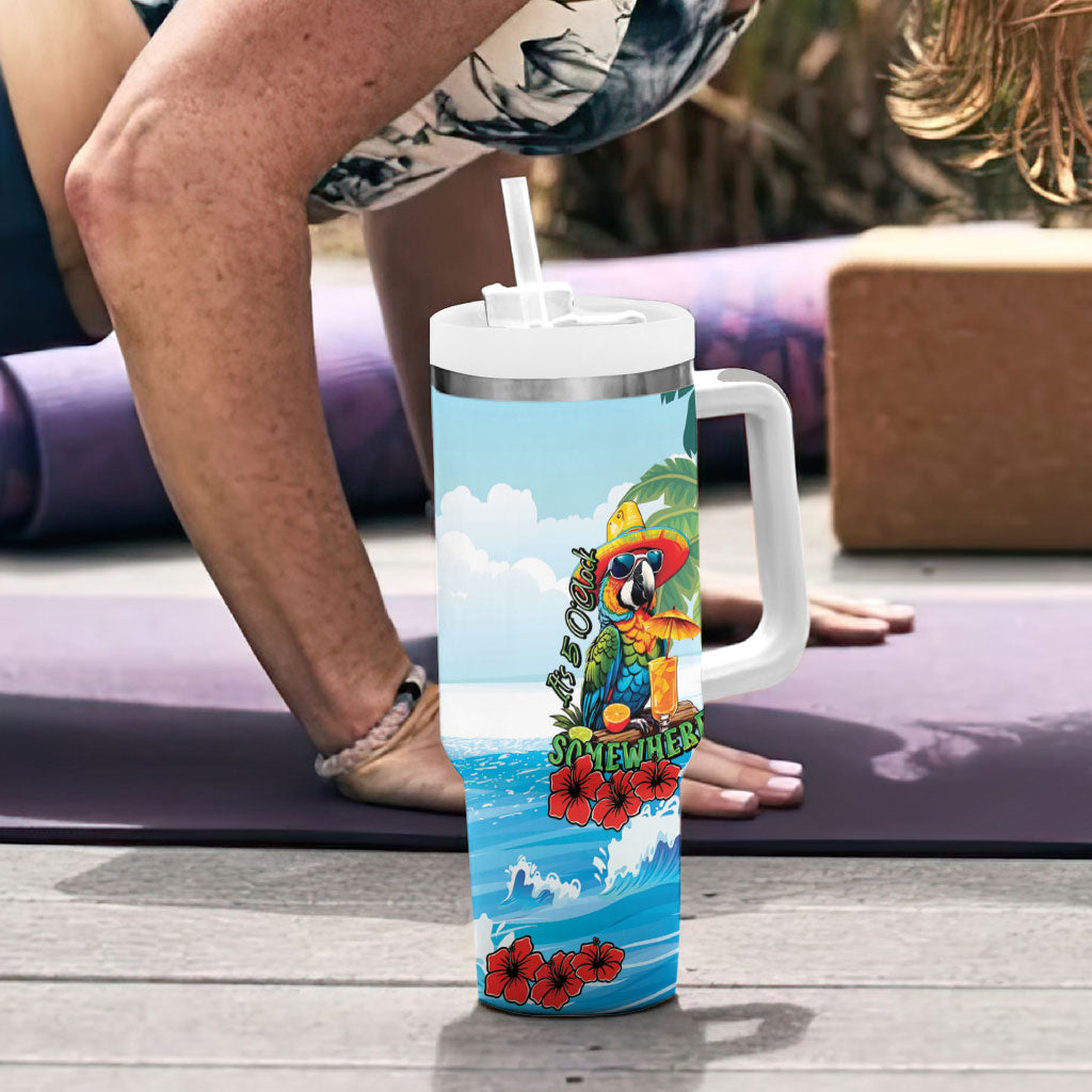 Funny Parrot Margarita Five O'clock Somewhere Tumbler With Handle