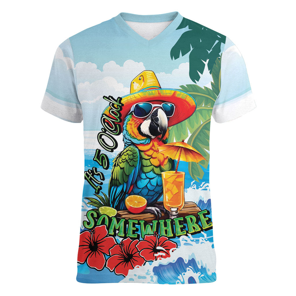 Funny Parrot Margarita Five O'clock Somewhere Women V-Neck T-Shirt