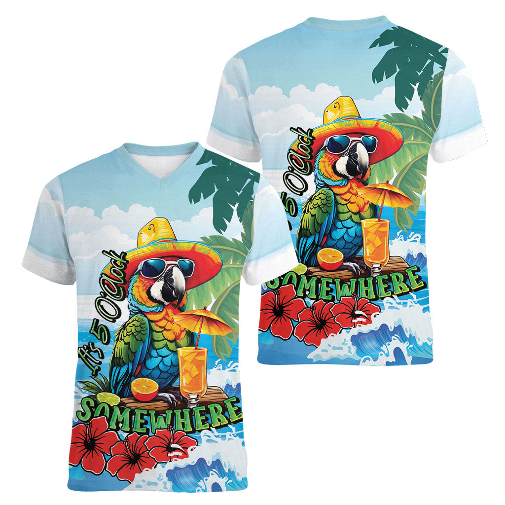 Funny Parrot Margarita Five O'clock Somewhere Women V-Neck T-Shirt