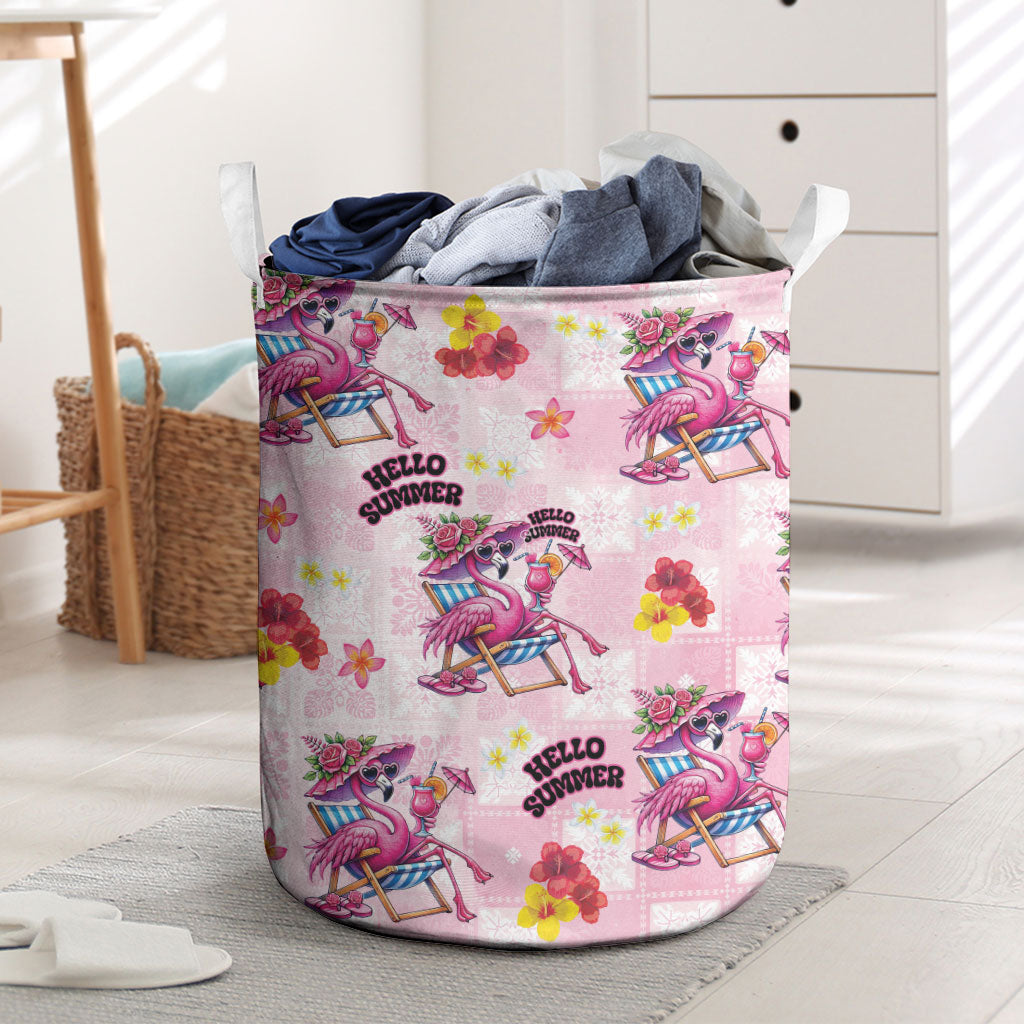 Hawaii Flamingo Hello Summer Laundry Basket Hawaiian Quilt Pattern LT9 Pink - Polynesian Pride