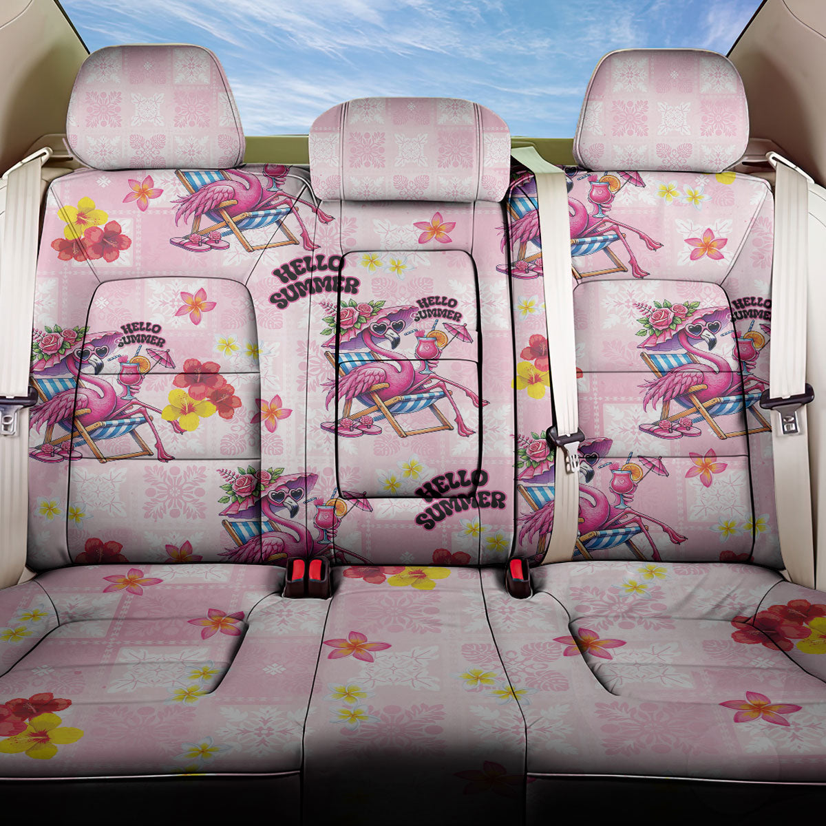Hawaii Flamingo Hello Summer Back Car Seat Cover Hawaiian Quilt Pattern LT9 One Size Pink - Polynesian Pride