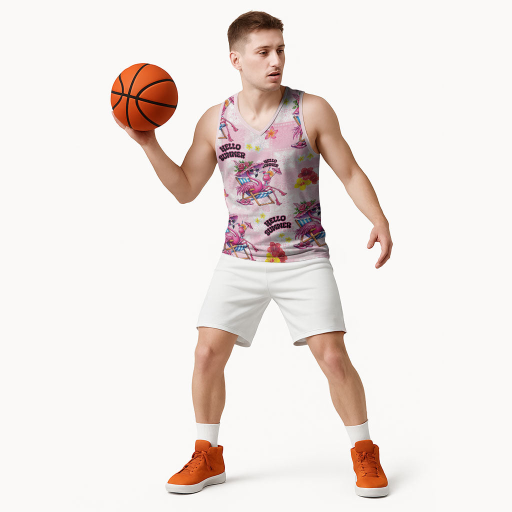 Hawaii Flamingo Hello Summer Basketball Jersey Hawaiian Quilt Pattern