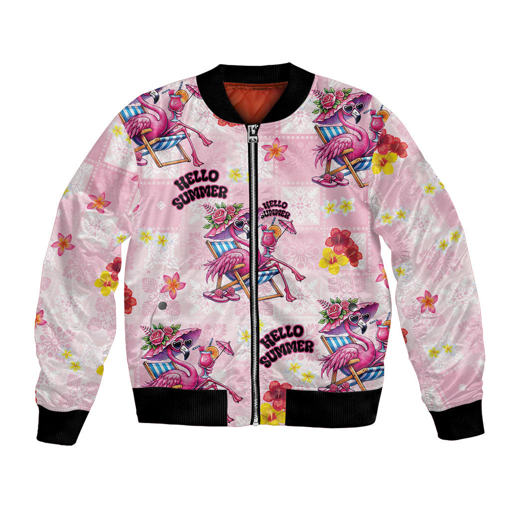 Hawaii Flamingo Hello Summer Bomber Jacket Hawaiian Quilt Pattern LT9 Unisex Pink - Polynesian Pride