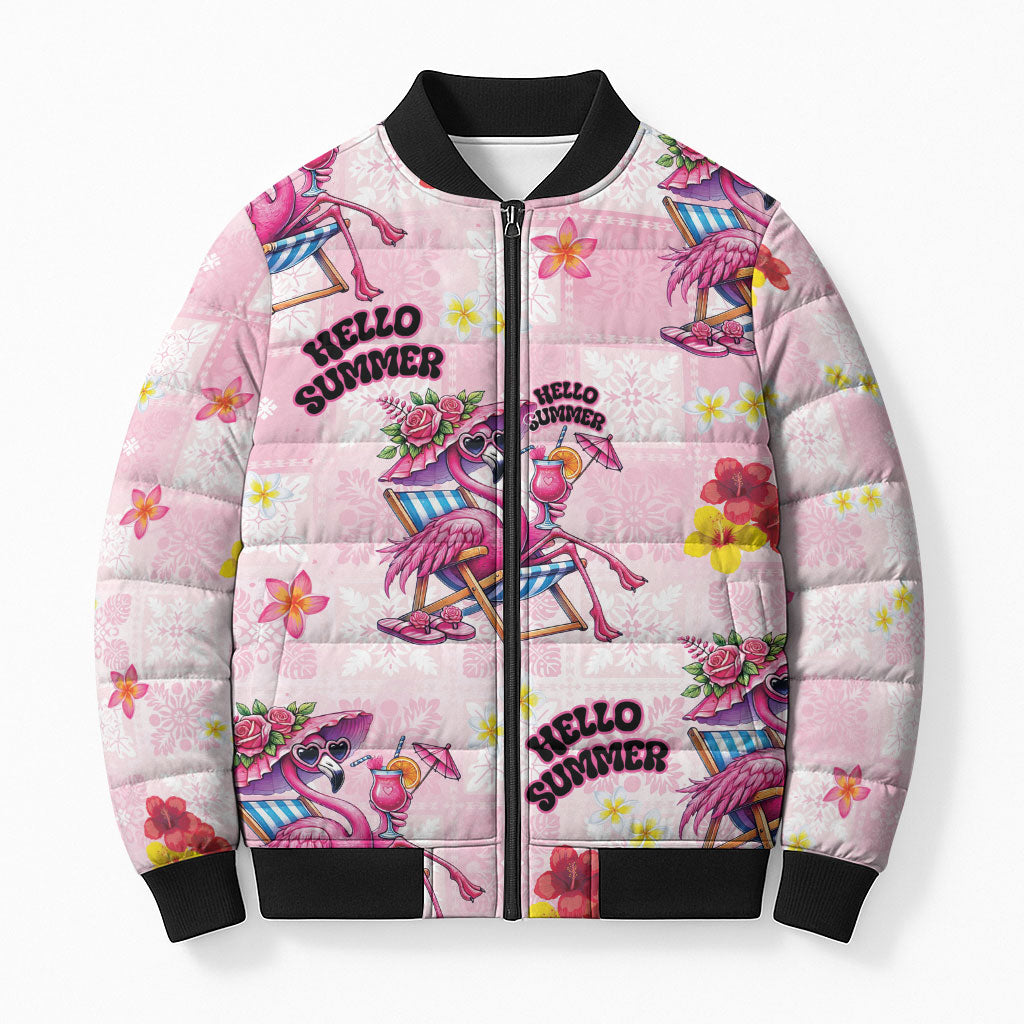 Hawaii Flamingo Hello Summer Bomber Puffer Jacket Hawaiian Quilt Pattern LT9 Unisex Pink - Polynesian Pride
