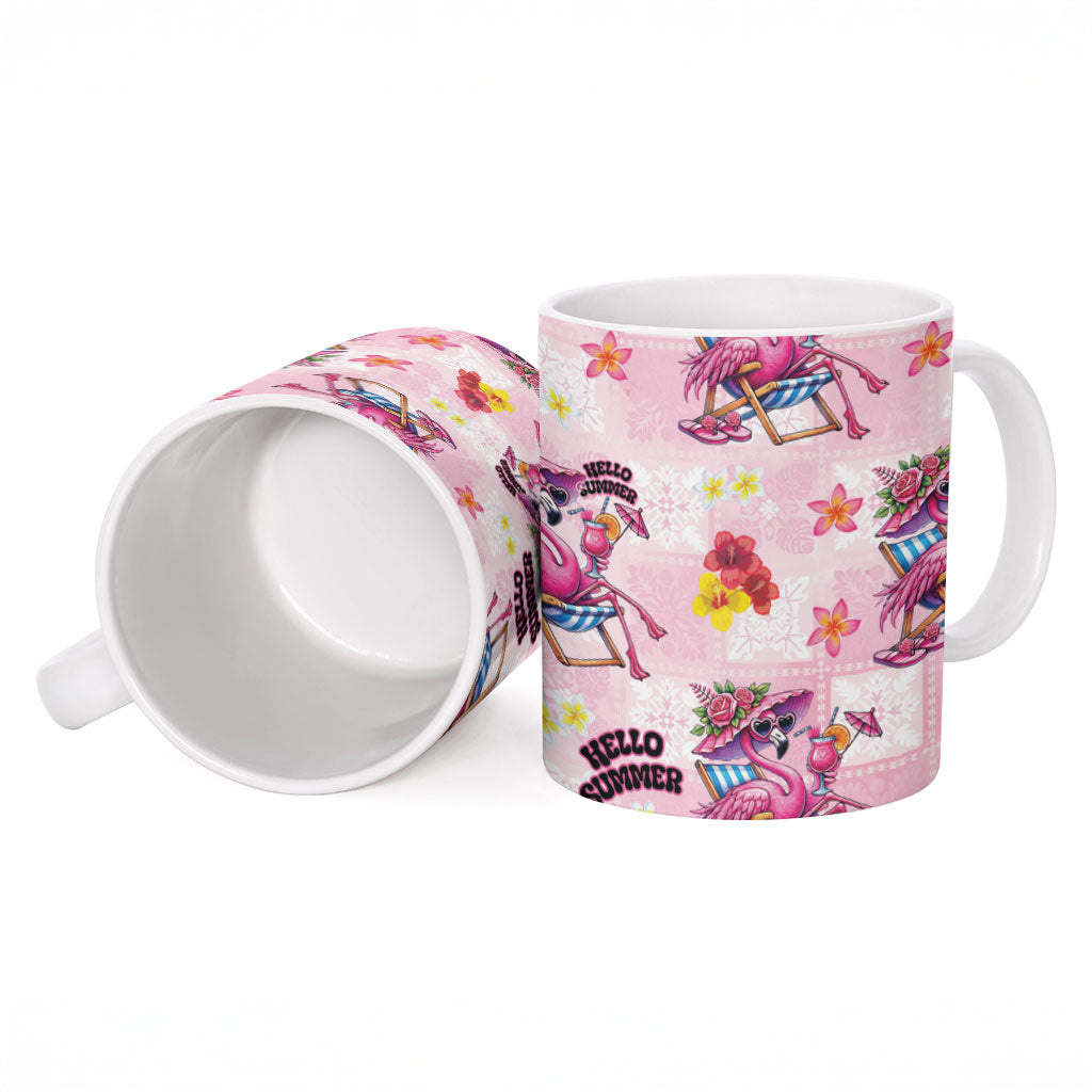 Hawaii Flamingo Hello Summer Ceramic Mug Hawaiian Quilt Pattern