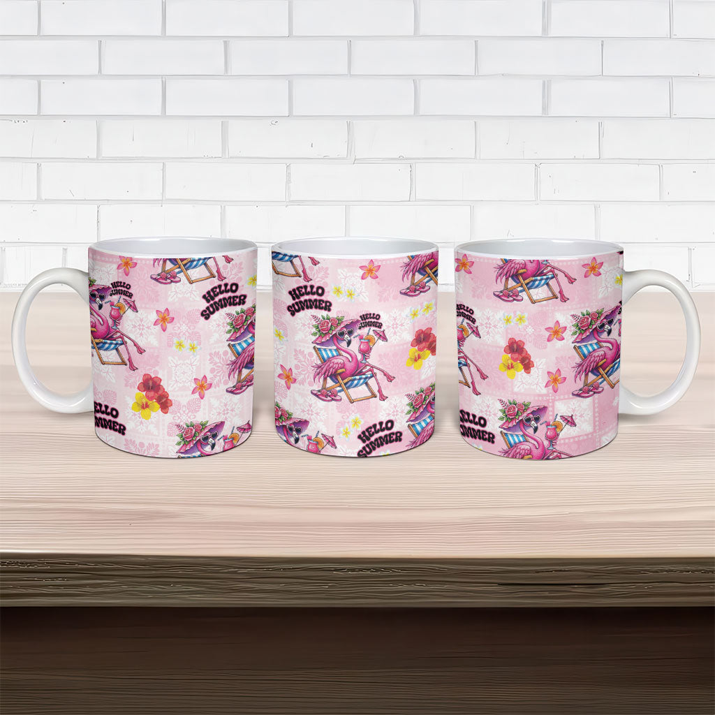 Hawaii Flamingo Hello Summer Ceramic Mug Hawaiian Quilt Pattern