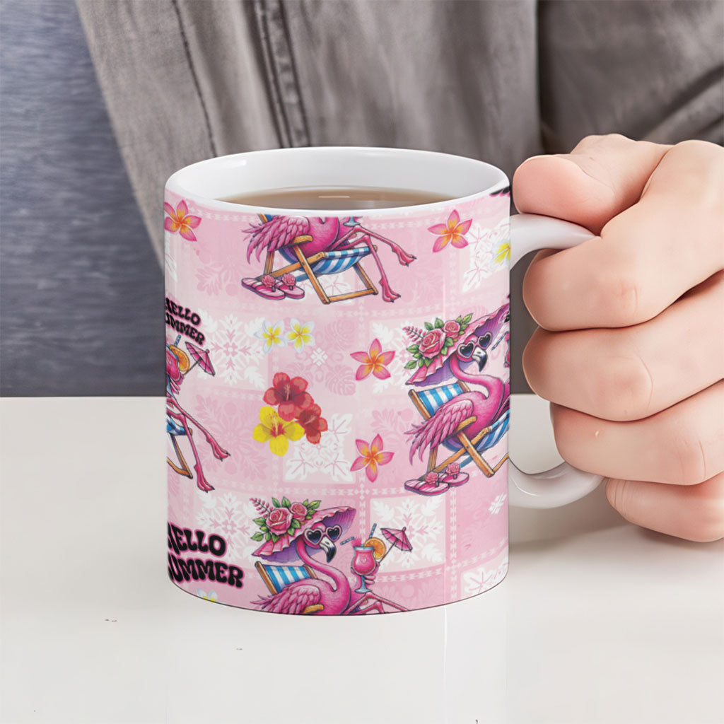Hawaii Flamingo Hello Summer Ceramic Mug Hawaiian Quilt Pattern