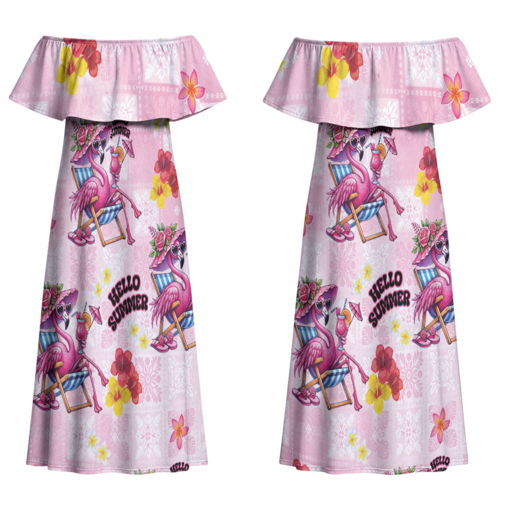 Hawaii Flamingo Hello Summer Couples Matching Off Shoulder Maxi Dress and Hawaiian Shirt Hawaiian Quilt Pattern LT9 - Polynesian Pride