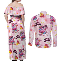 Hawaii Flamingo Hello Summer Couples Matching Off Shoulder Maxi Dress and Long Sleeve Button Shirt Hawaiian Quilt Pattern
