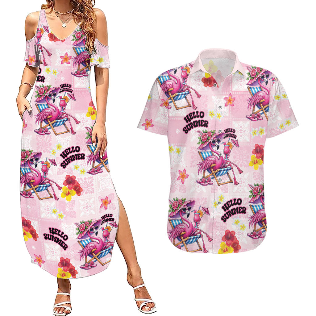 Hawaii Flamingo Hello Summer Couples Matching Summer Maxi Dress and Hawaiian Shirt Hawaiian Quilt Pattern