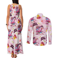 Hawaii Flamingo Hello Summer Couples Matching Tank Maxi Dress and Long Sleeve Button Shirt Hawaiian Quilt Pattern