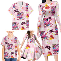Hawaii Flamingo Hello Summer Family Matching Long Sleeve Bodycon Dress and Hawaiian Shirt Hawaiian Quilt Pattern