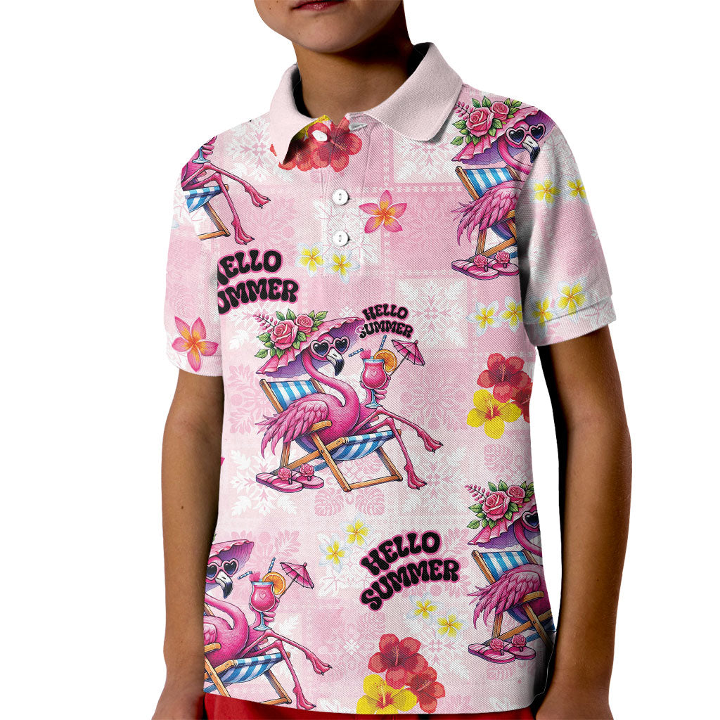 Hawaii Flamingo Hello Summer Kid Polo Shirt Hawaiian Quilt Pattern LT9 Kid Pink - Polynesian Pride