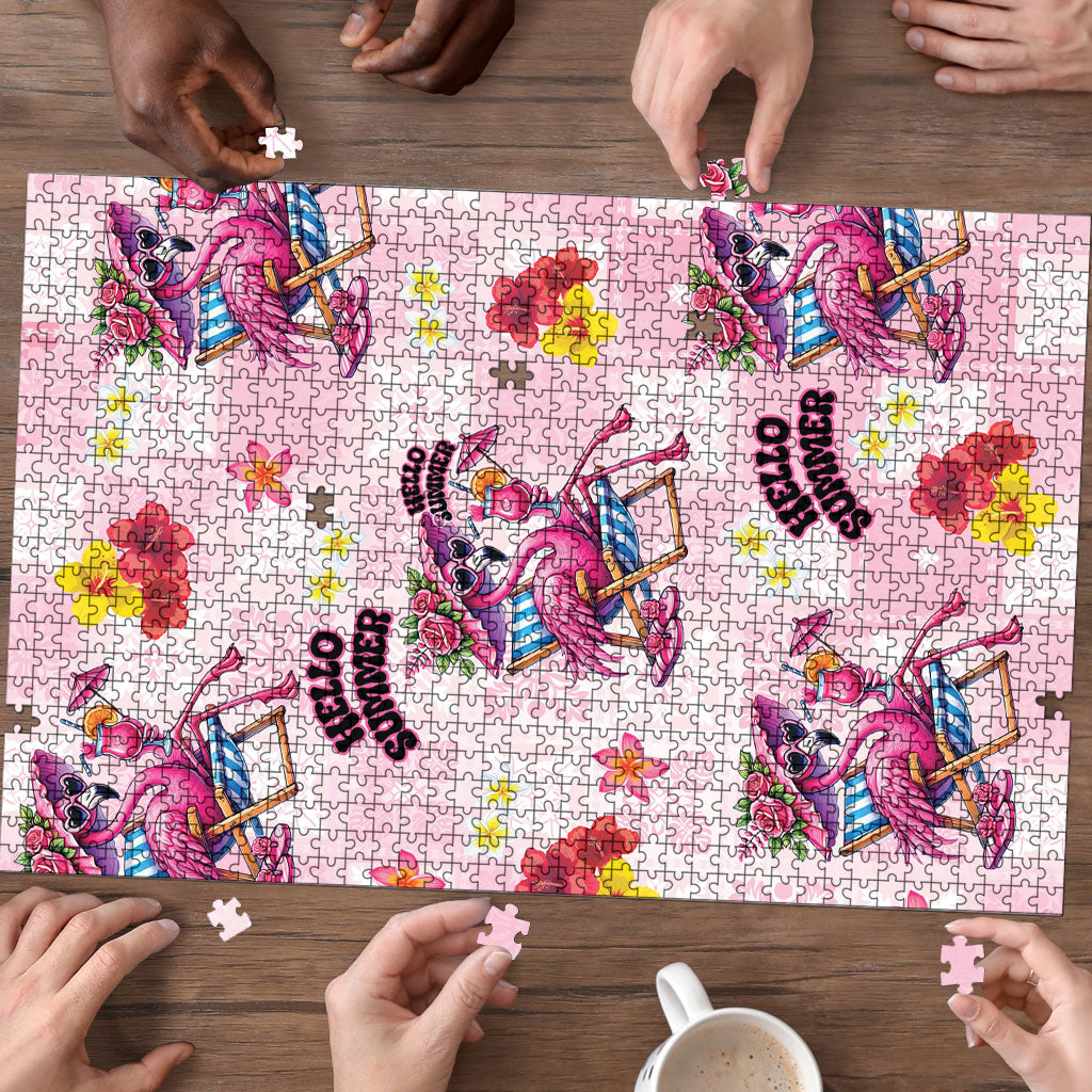 Hawaii Flamingo Hello Summer Puzzle Hawaiian Quilt Pattern