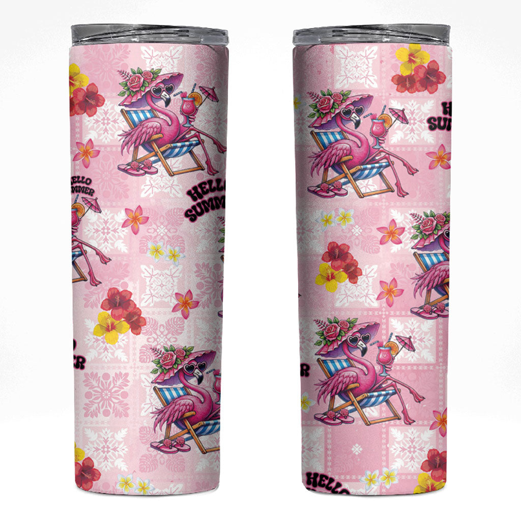 Hawaii Flamingo Hello Summer Skinny Tumbler Hawaiian Quilt Pattern LT9 Pink - Polynesian Pride