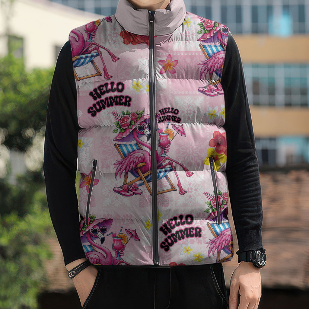 Hawaii Flamingo Hello Summer Sleeveless Puffer Jacket Hawaiian Quilt Pattern