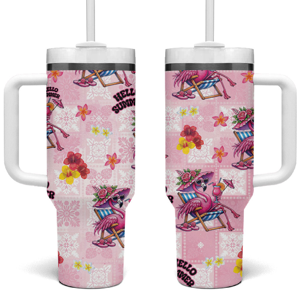 Hawaii Flamingo Hello Summer Tumbler With Handle Hawaiian Quilt Pattern