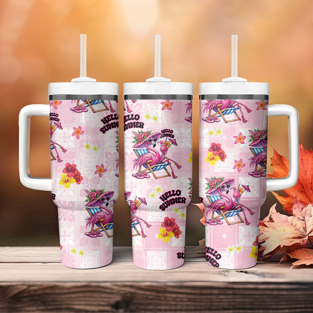 Hawaii Flamingo Hello Summer Tumbler With Handle Hawaiian Quilt Pattern