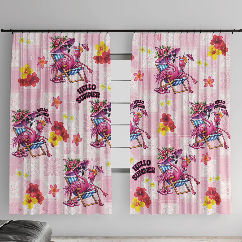 Hawaii Flamingo Hello Summer Window Curtain Hawaiian Quilt Pattern LT9 With Hooks Pink - Polynesian Pride