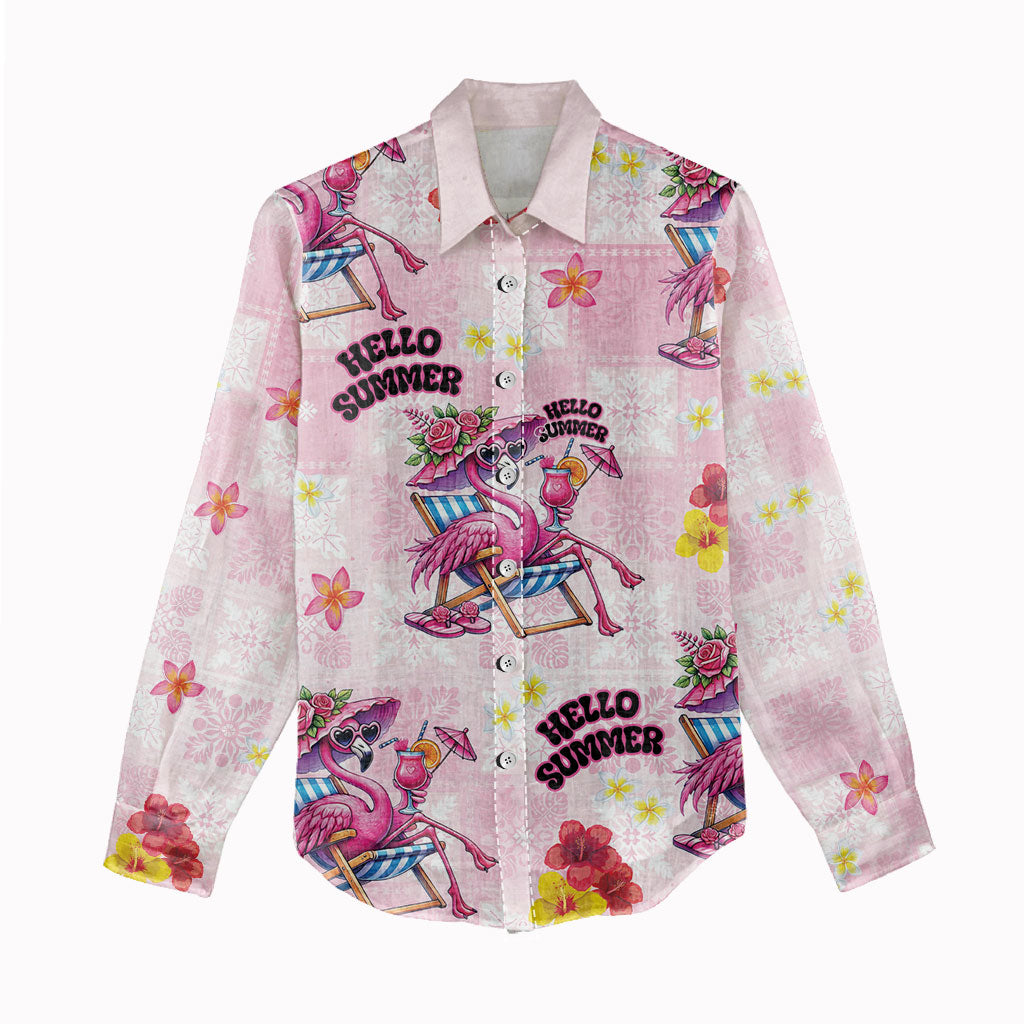 Hawaii Flamingo Hello Summer Women Casual Shirt Hawaiian Quilt Pattern