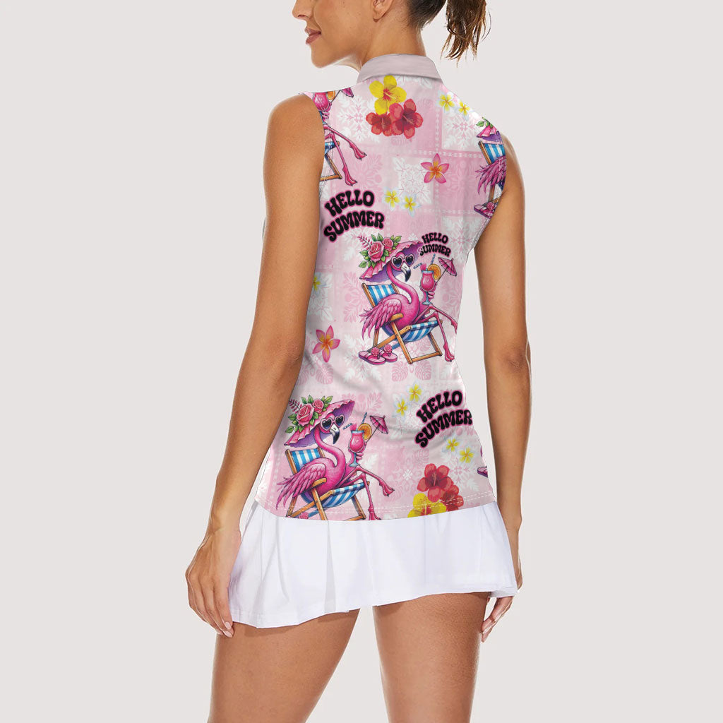 Hawaii Flamingo Hello Summer Women Sleeveless Polo Shirt Hawaiian Quilt Pattern