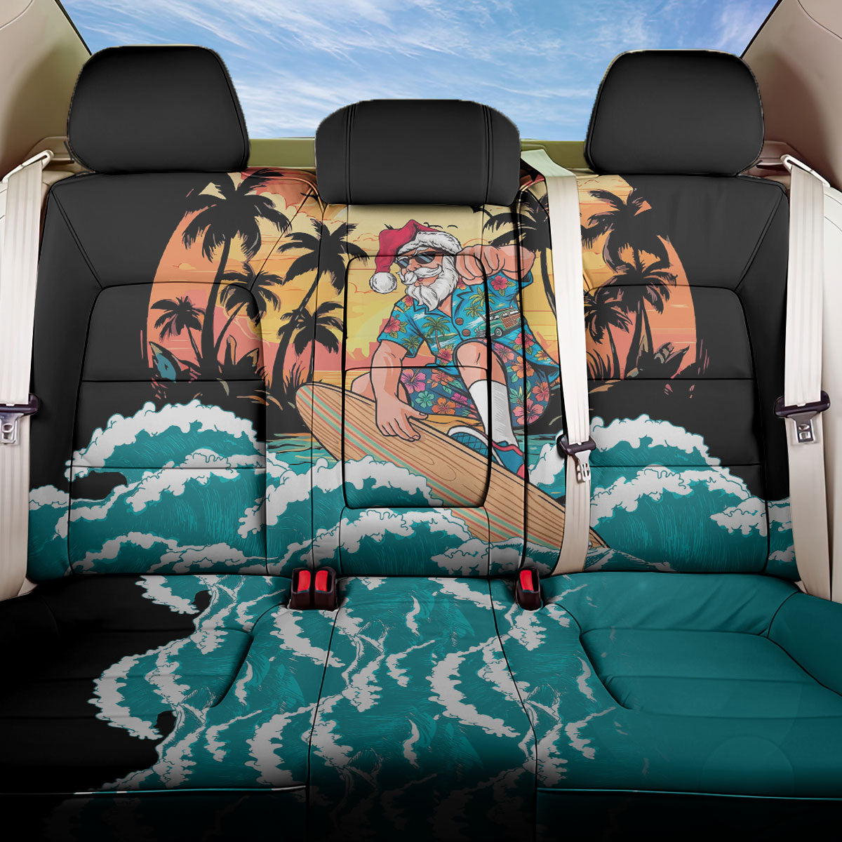 Vintage Santa Claus Surfing Summer Back Car Seat Cover Mele Kalikimaka i Iulai!