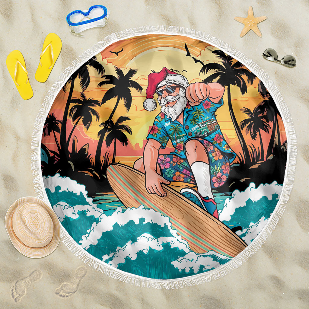 Vintage Santa Claus Surfing Summer Beach Blanket Mele Kalikimaka i Iulai! LT9 One Size 150cm Black - Polynesian Pride
