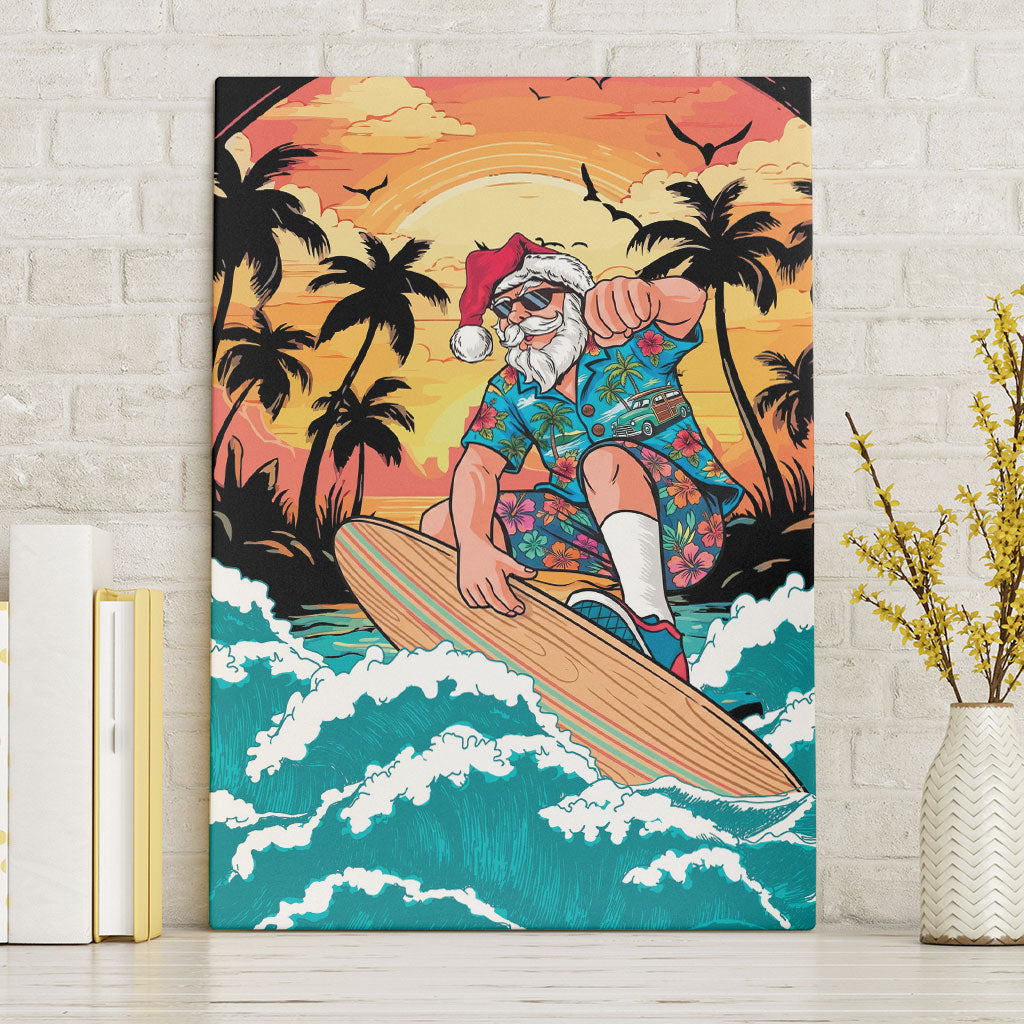 Vintage Santa Claus Surfing Summer Canvas Wall Art Mele Kalikimaka i Iulai!