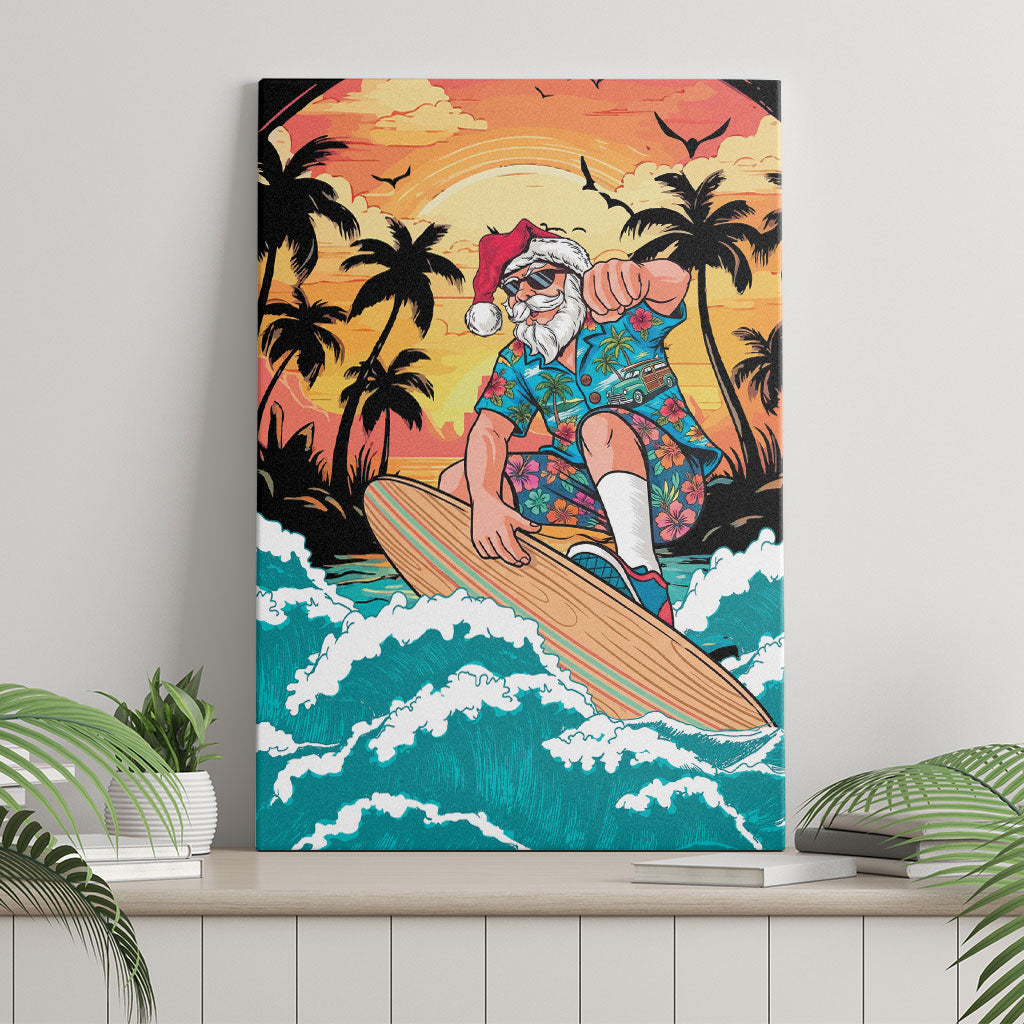 Vintage Santa Claus Surfing Summer Canvas Wall Art Mele Kalikimaka i Iulai!