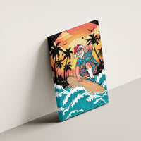 Vintage Santa Claus Surfing Summer Canvas Wall Art Mele Kalikimaka i Iulai!