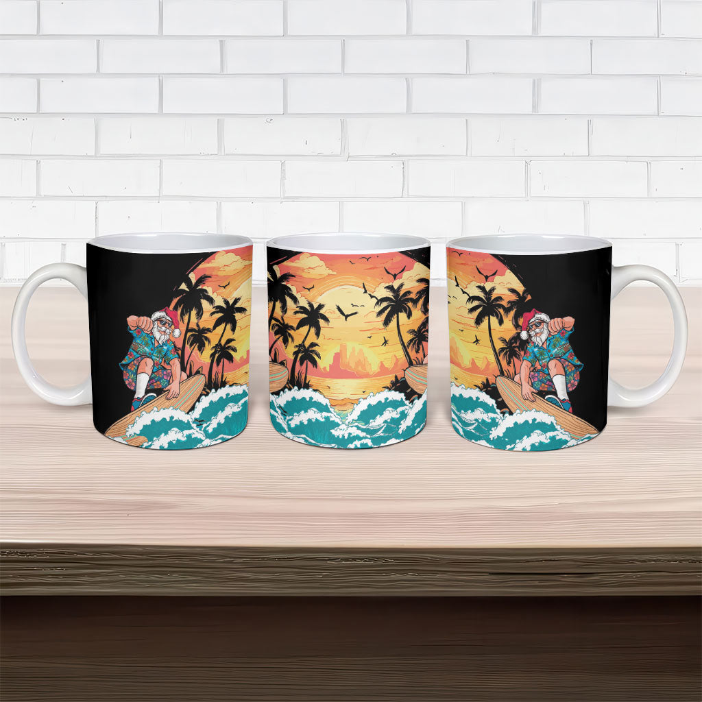 Vintage Santa Claus Surfing Summer Ceramic Mug Mele Kalikimaka i Iulai!