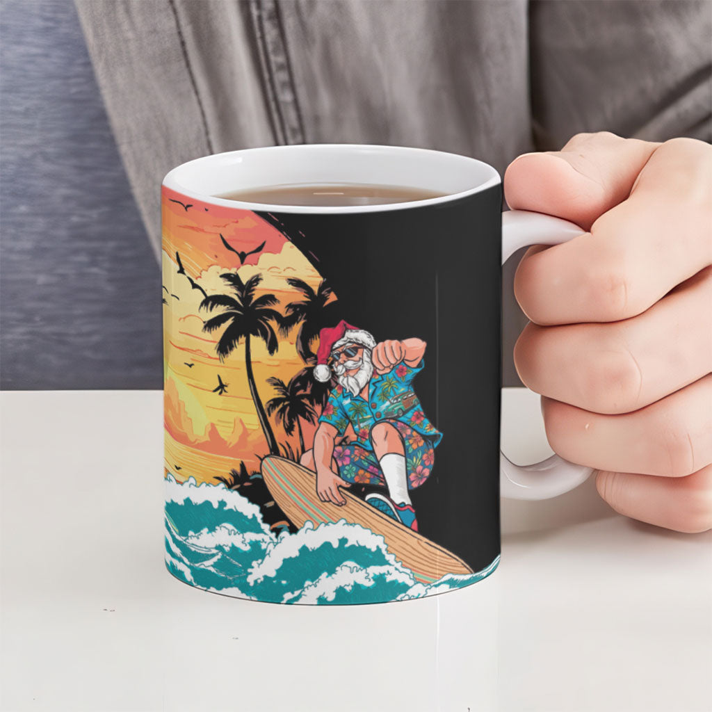 Vintage Santa Claus Surfing Summer Ceramic Mug Mele Kalikimaka i Iulai!