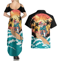 Vintage Santa Claus Surfing Summer Couples Matching Summer Maxi Dress and Hawaiian Shirt Mele Kalikimaka i Iulai!