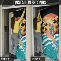 Vintage Santa Claus Surfing Summer Door Cover Mele Kalikimaka i Iulai!