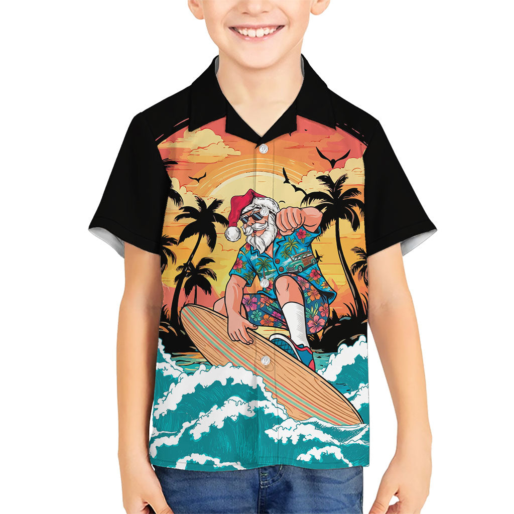 Vintage Santa Claus Surfing Summer Family Matching Off Shoulder Maxi Dress and Hawaiian Shirt Mele Kalikimaka i Iulai!