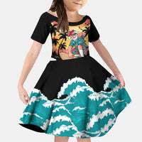 Vintage Santa Claus Surfing Summer Family Matching Short Sleeve Bodycon Dress and Hawaiian Shirt Mele Kalikimaka i Iulai!