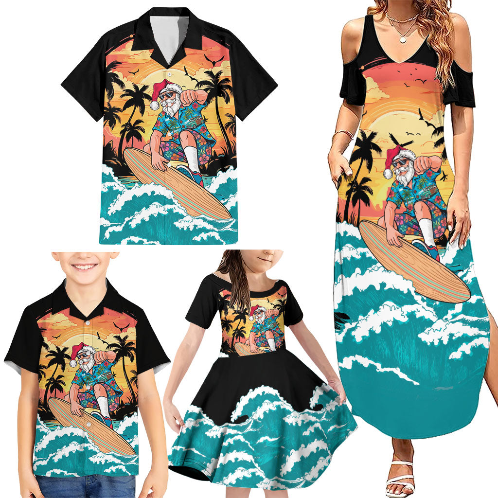 Vintage Santa Claus Surfing Summer Family Matching Summer Maxi Dress and Hawaiian Shirt Mele Kalikimaka i Iulai! LT9 - Polynesian Pride