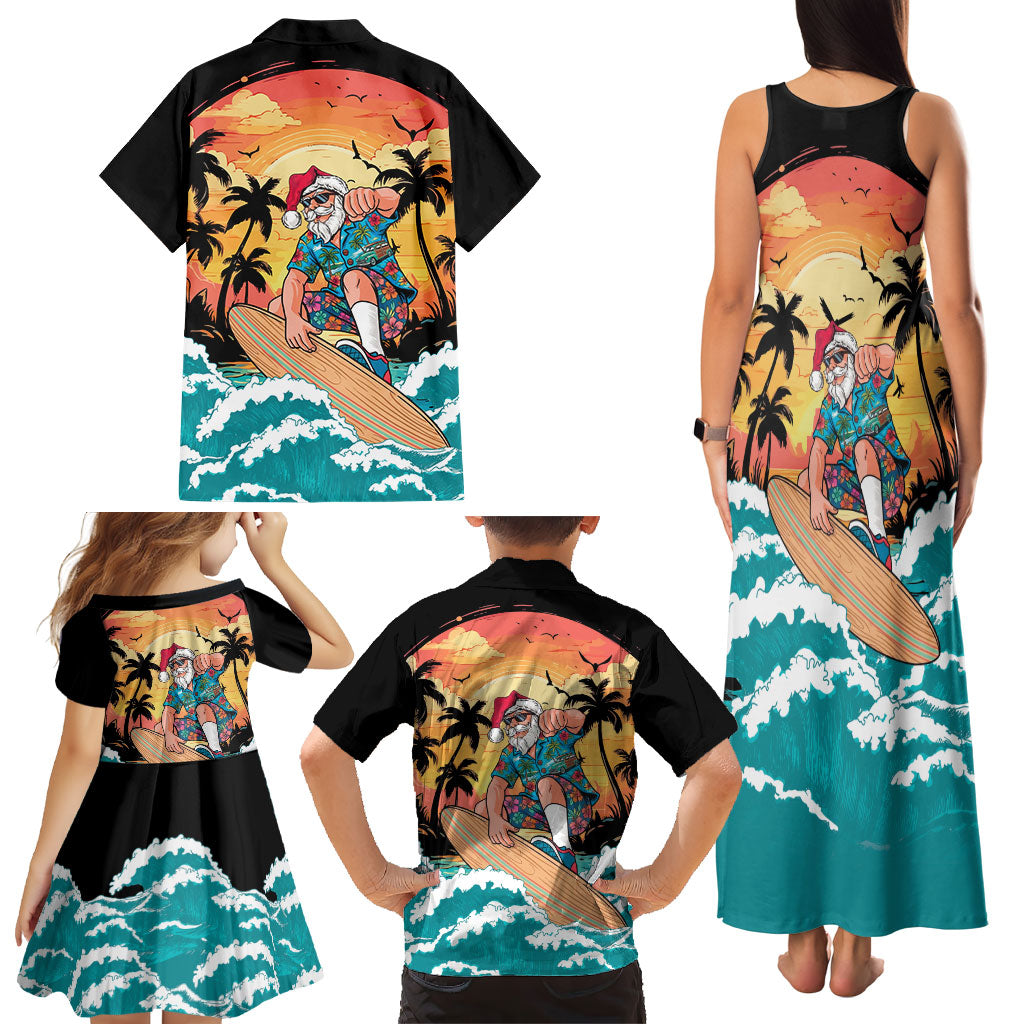 Vintage Santa Claus Surfing Summer Family Matching Tank Maxi Dress and Hawaiian Shirt Mele Kalikimaka i Iulai!