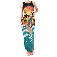 Vintage Santa Claus Surfing Summer Family Matching Tank Maxi Dress and Hawaiian Shirt Mele Kalikimaka i Iulai!