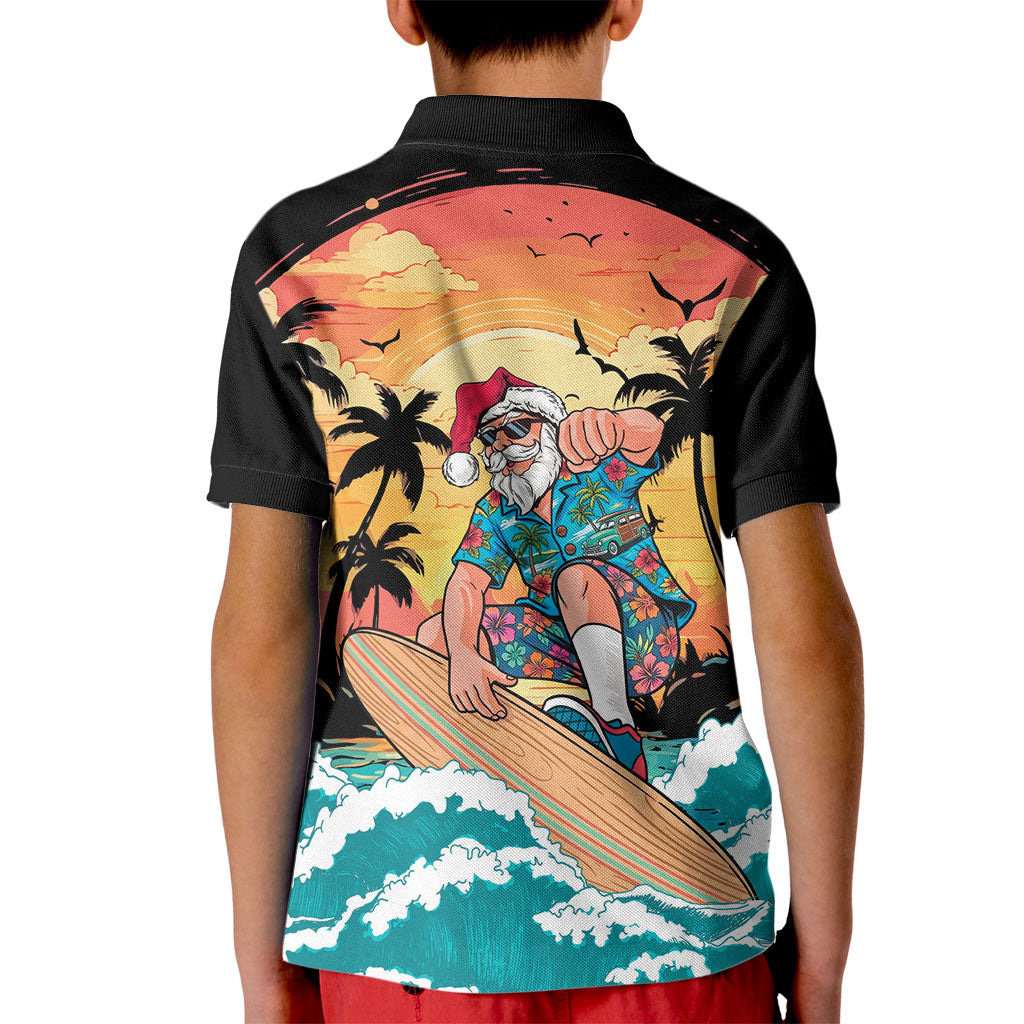 Vintage Santa Claus Surfing Summer Kid Polo Shirt Mele Kalikimaka i Iulai!